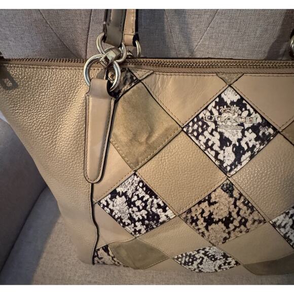 Coach F57510 Snake Patchwork Ava Tote in Beechwood Beige/Gold Hardware - Picture 3 of 15